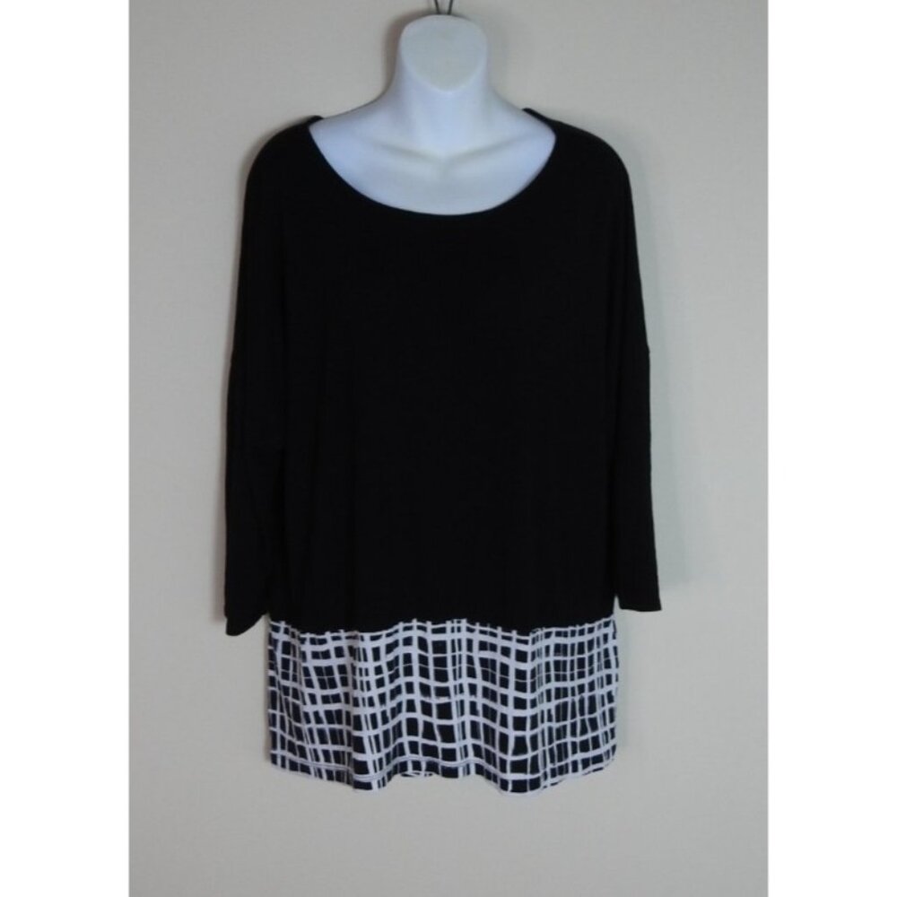Chico’s Black White Layered Hem Tunic Top Size 3 (XL / 16-18) Stretch Knit